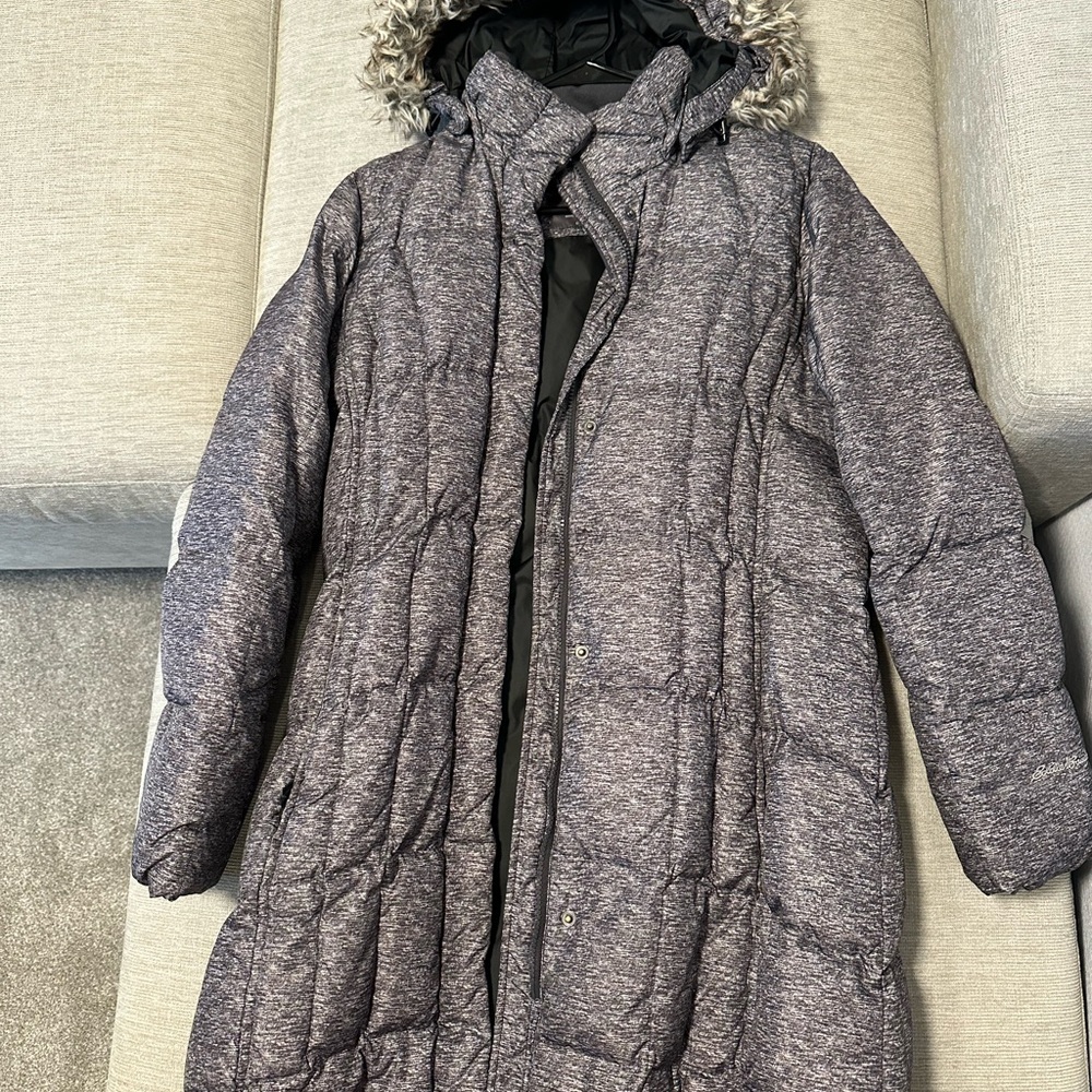 Women's Gray Hooded Puffer Coat Eddie Bauer